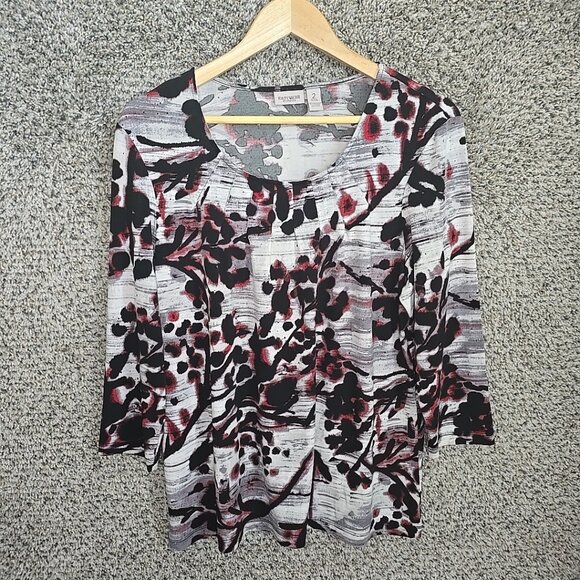 Chicos Easywear Top Womens 2 US Large Black Scoop Neck Blouse Casual Ladies - Picture 1 of 7